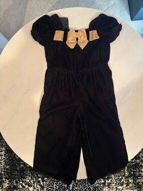 Janie and Jack Black Velvet Jumpsuit with Light Gold Bow